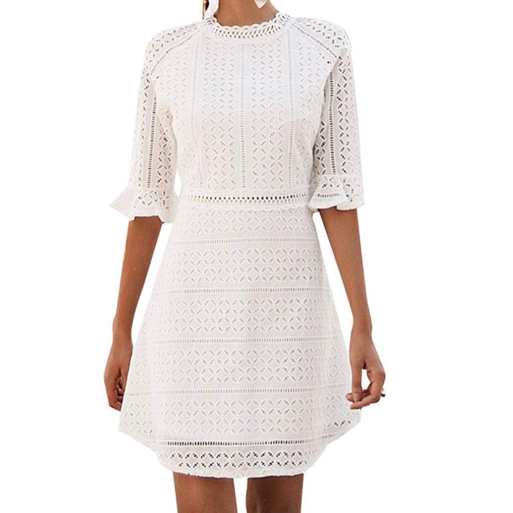 White Lace Half Sleeve Dress